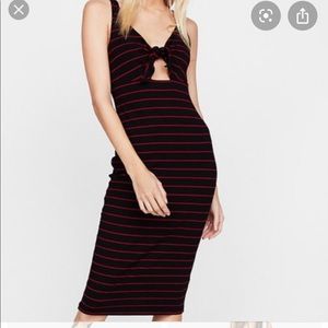 Express striped tie front ribbed dress